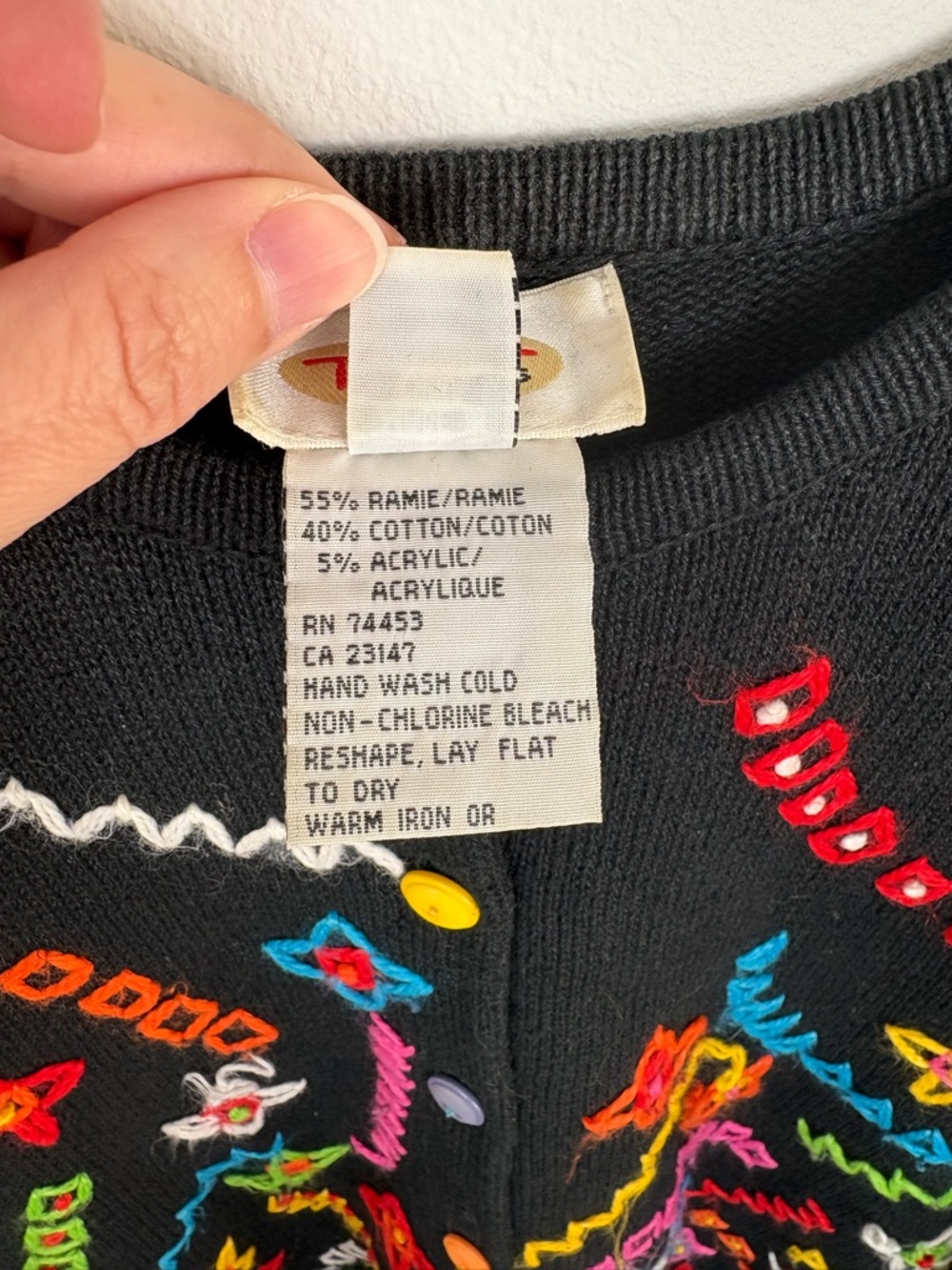 Vintage Talbots Black Knit Cardigan with Multicolor Embroidery Medium boho - Picture 3 of 8